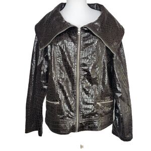 Just B chocolate brown faux snakeskin moto jacket XL